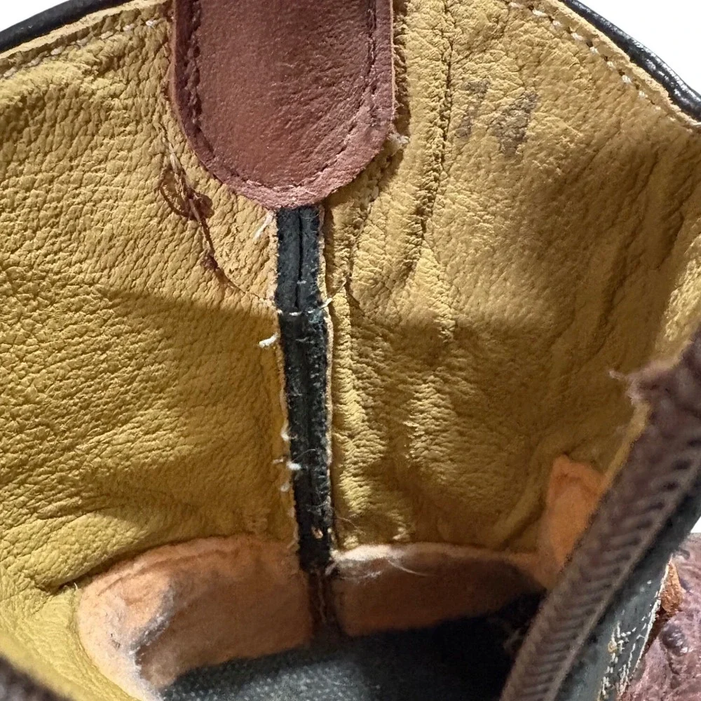Unbranded Western Boots Kids 7 EUC Brown Black Leather Ostrich Square Toe